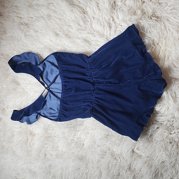 Victoria's Secret Navy Blue Velour Ruffle Trim Romper XS - Picture 5 of 12